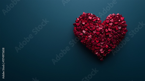 Czerwone serce widziane z g&oacute;ry na minimalistycznym tle, z przestrzenią na tekst, tworzy prosty i elegancki motyw idealny na Walentynkowe kartki i projekty.