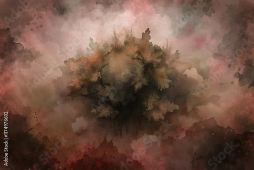 Abstract watercolor painting, soft color gradients, organic shapes, artistic background, textured layers, moody atmosphere.