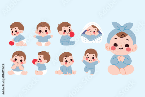 Adorable Baby Boy Illustrations Various Poses Activities and Expressions