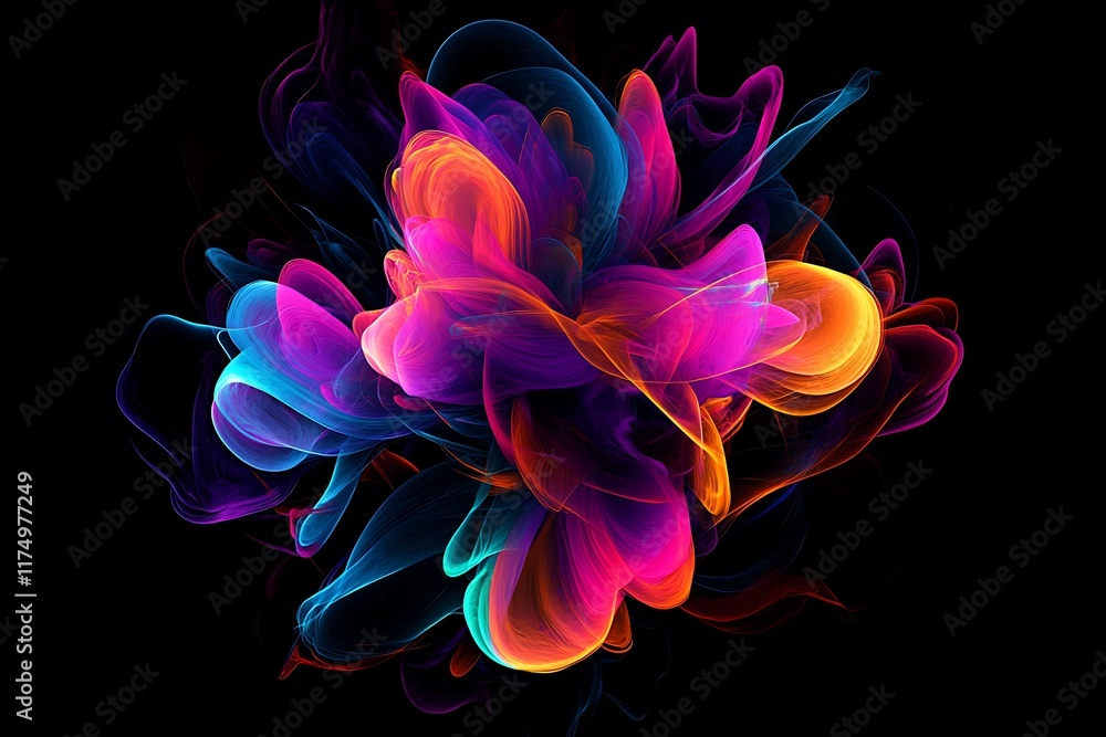 Vibrant Inks Suspended in Air, Creating a Mesmerizing Display, Splash of color paint, water or smoke on dark background, AI Generated
