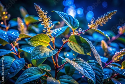 Night Photography of Invasive Prostrate Knotweed, Illuminated by Moonlight photo