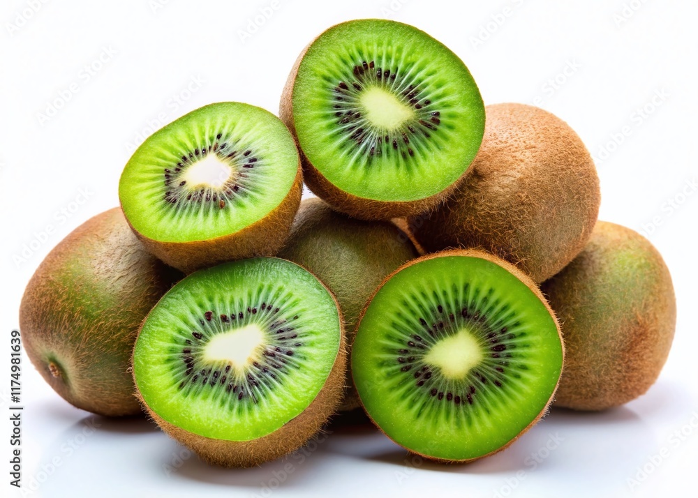 Fototapeta premium Fresh Kiwis on White Background - Vibrant Fruit Photography