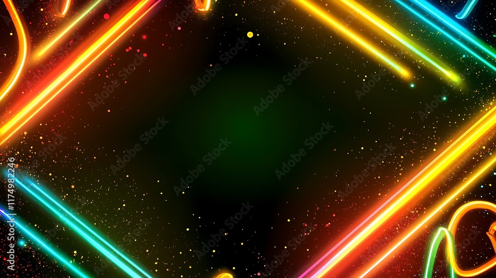 Obraz premium Vibrant Neon Lines Frame Dark Background With Sparkles