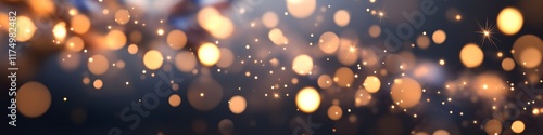 Golden bokeh lights on dark background, horizontal, perfect for Christmas and New Year celebrations, luxury events, festive presentations, awards ceremonies and elegant holiday content