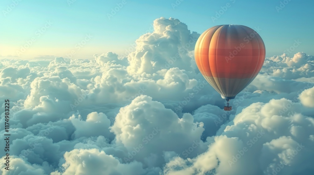 Fototapeta premium Hot air balloon floating on fluffy white clouds, AI generated image