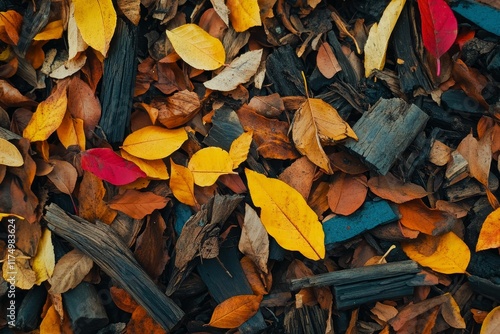 Wallpaper Mural Autumn leaves, dark wood, colorful ground cover. Torontodigital.ca