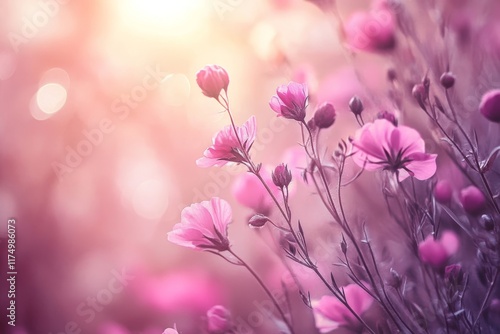 Fototapeta Naklejka Na Ścianę i Meble -  Stunning image of delicate pink flowers creating a captivating natural background