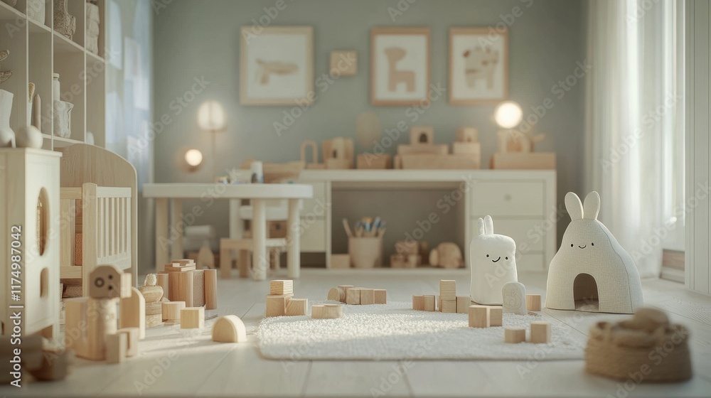 Fototapeta premium Playful Nursery Interior with Wooden Toys