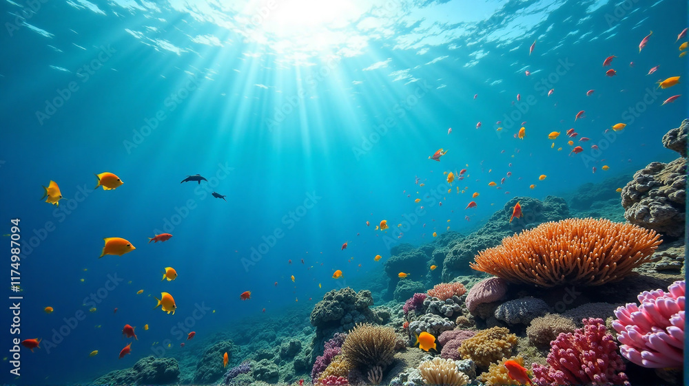 Naklejka premium coral reef and fishes