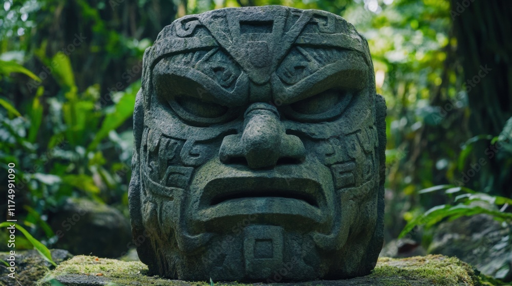 Ancient Stone Carving in Lush Jungle Ancient Stone Carving in Lush Jungle