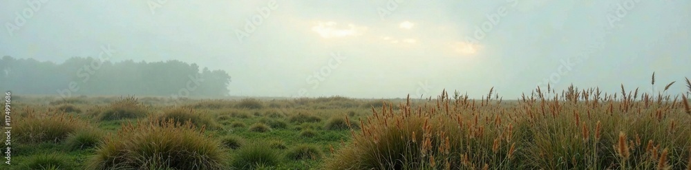 Misty morning with Pampa grass and overcast sky, mist, pampa grass Misty morning with Pampa grass and overcast sky, mist, pampa grass