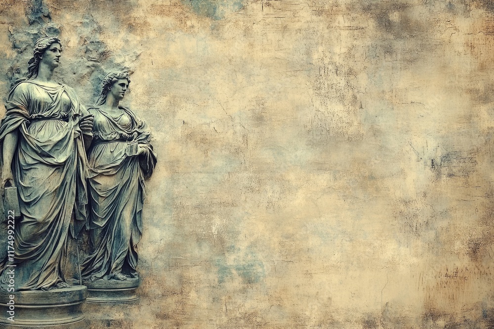Naklejka premium Two elegant female statues adorning a classical architectural facade