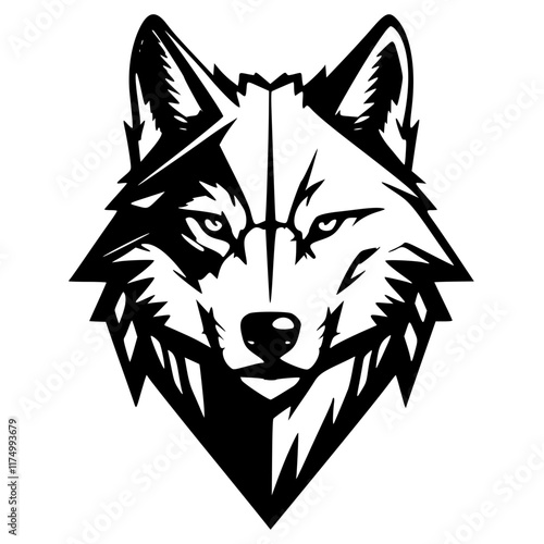 Bold Wolf Head Logo Vector on Minimalist White Background, High-Contrast Monochrome Design