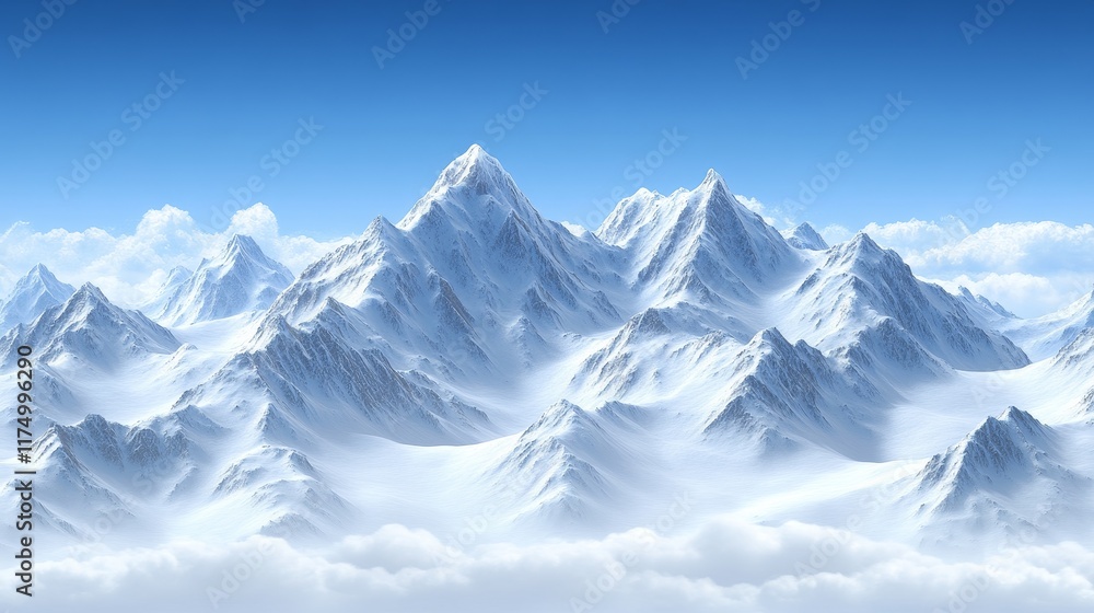 Fototapeta premium Majestic snow-capped Himalayan mountain range piercing a sea of clouds