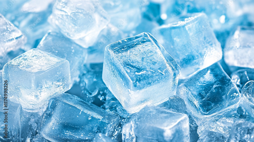 Obraz premium Realistic ice cubes block composition with empty space surrounded, Ice cubes background.