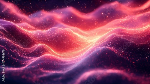 Abstract cosmic waves of glowing particles. Vibrant energy waves with sparkling lights