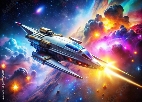 Wallpaper Mural Futuristic Spaceship Soaring Through Nebula, Bokeh Space Background Torontodigital.ca