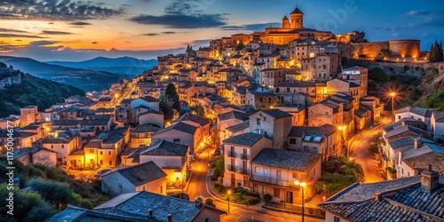 Gangi Sicily Night Panorama: Stunning Low-Light Village Scene