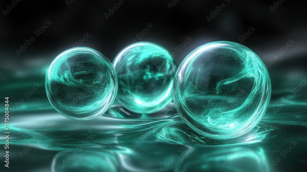 custom made wallpaper toronto digitalTeal Energy Orbs on Liquid Surface