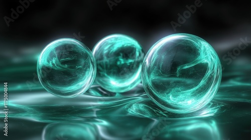 Wallpaper Mural Teal Energy Orbs on Liquid Surface Torontodigital.ca