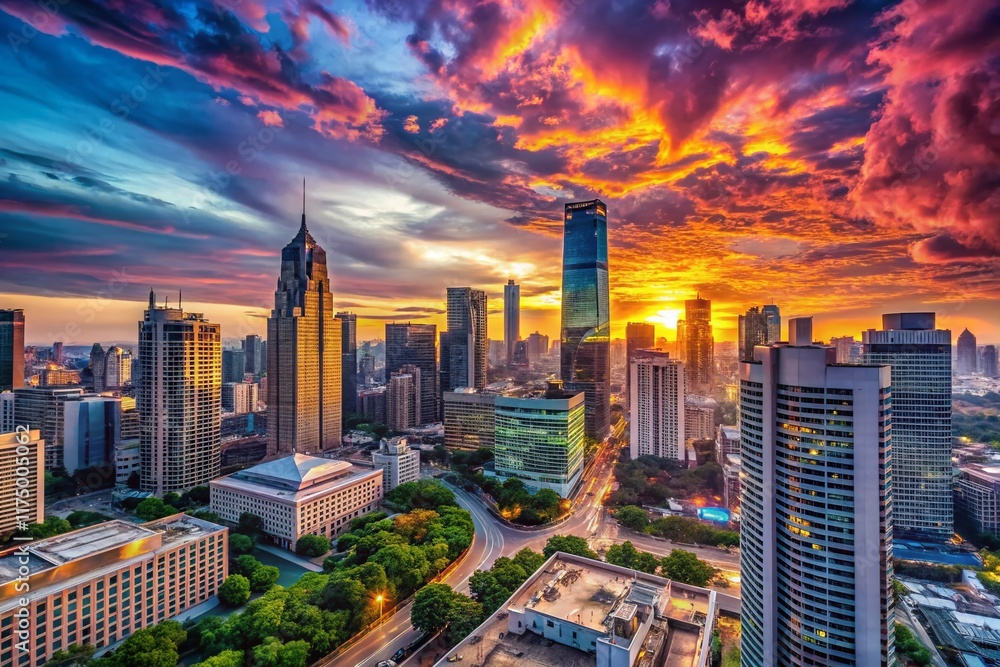 Fototapeta premium Panoramic Cityscape: Modern Architecture and Urban Skyline