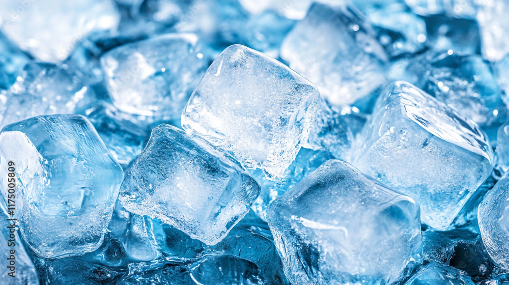 Close-up of Sparkling Ice Cubes, Blue ice background. Pieces of ice on blue background. Close-up of Sparkling Ice Cubes, Blue ice background. Pieces of ice on blue background.