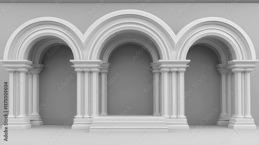 Architectural arches showcase modern gallery 3d rendering minimalist space side view design inspiration Architectural arches showcase modern gallery 3d rendering minimalist space side view design inspiration