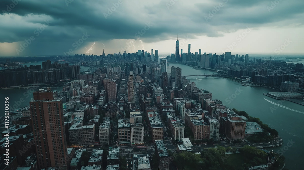 Fototapeta premium Severe thunderstorm in the big city.