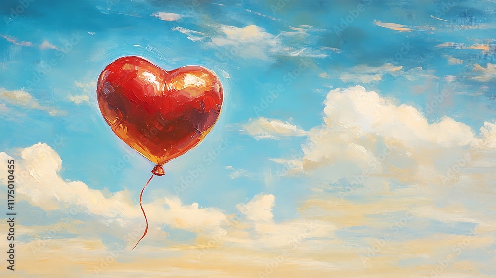 Fototapeta premium A radiant red heart balloon soaring gracefully against a soft blue sky for a romantic Valentine day
