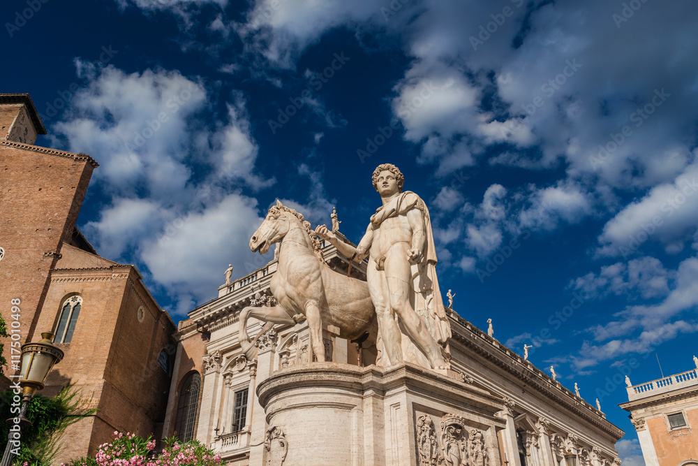 Capitoline Hill with ancient roman statues, medieval church and renaissance palace with clouds, in the very center of Rome Capitoline Hill with ancient roman statues, medieval church and renaissance palace with clouds, in the very center of Rome