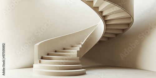 Spiral staircase in beige with bold floating steps. photo