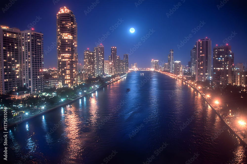 Fototapeta premium Night Cityscape Illustration