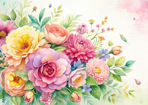 AI-generated food photography complements watercolor flower cards boasting botanical illustrations and ample copy space for heartfelt greetings.