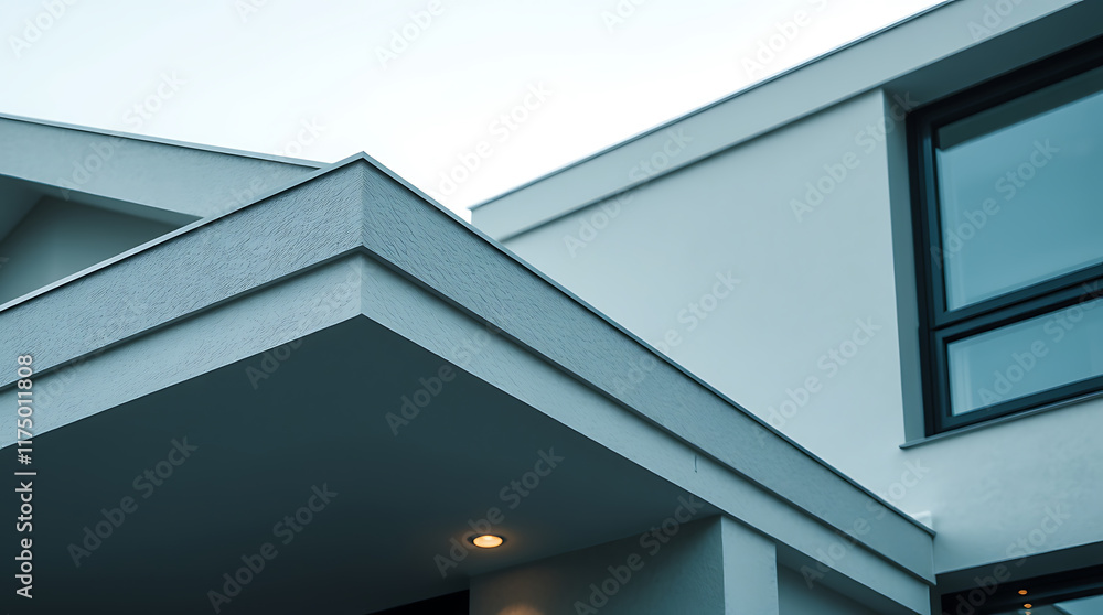 Modern Building Exterior: Overhang, Fascia, and Window Details Modern Building Exterior: Overhang, Fascia, and Window Details