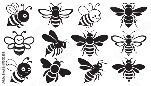 Bee silhouette icon Vector Illustrations