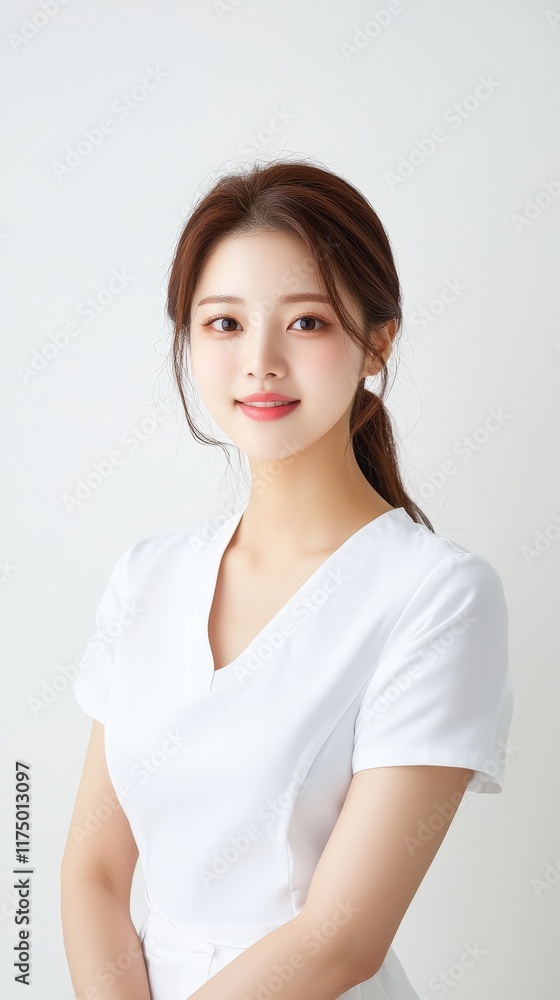 Elegant Woman in a Flowing White Dress Posing Gracefully for a Portrait Exuding Beauty and Confidence in a Bright and Serene Outdoor Setting Elegant Woman in a Flowing White Dress Posing Gracefully for a Portrait Exuding Beauty and Confidence in a Bright and Serene Outdoor Setting