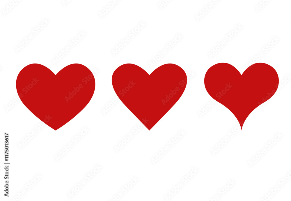 Red Heart icon, three graphic shapes. Vector editable stroke line. Valentine's Day design elements, also playing cards element. Red Heart icon, three graphic shapes. Vector editable stroke line. Valentine's Day design elements, also playing cards element.