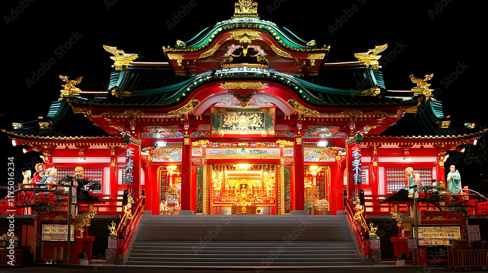 Nighttime Japanese Shrine Illustration Nighttime Japanese Shrine Illustration