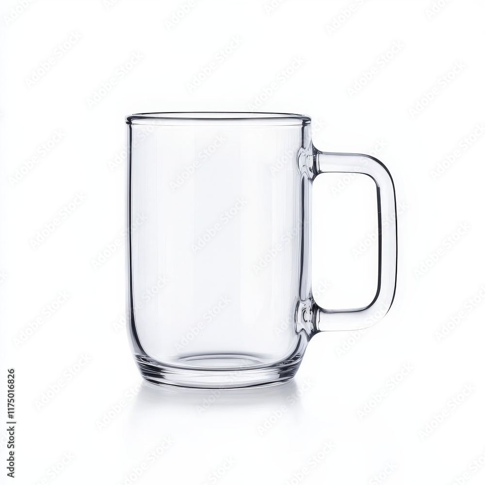 Clear Glass Mug on Smooth White Background Showcasing Simple Elegance and Transparency Ideal for Beverage Photography and Minimalist Aesthetic Appeal Clear Glass Mug on Smooth White Background Showcasing Simple Elegance and Transparency Ideal for Beverage Photography and Minimalist Aesthetic Appeal