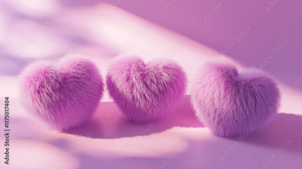 3D rendering of three fluffy heart shapes on a pink background with soft lighting, creating a romantic Valentine's Day love concept, ideal for celebrating affection and tenderness. 3D rendering of three fluffy heart shapes on a pink background with soft lighting, creating a romantic Valentine's Day love concept, ideal for celebrating affection and tenderness.