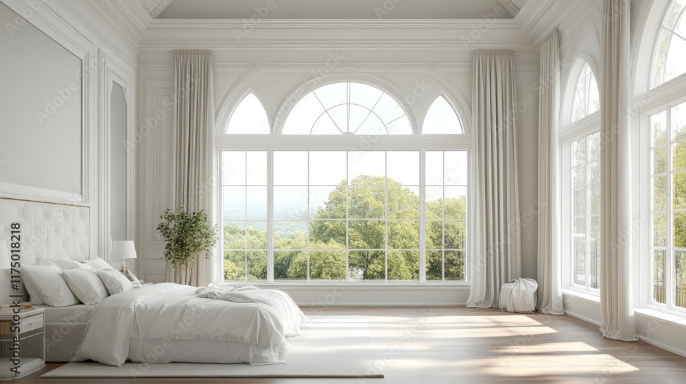 Bright Contemporary Bedroom Design with Large Windows and Nature View Bright Contemporary Bedroom Design with Large Windows and Nature View