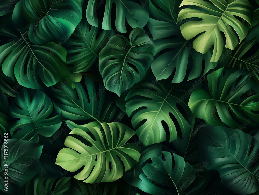 Vibrant green tropical leaves create a lush backdrop in a dense foliage arrangement showcasing various shades and textures Vibrant green tropical leaves create a lush backdrop in a dense foliage arrangement showcasing various shades and textures
