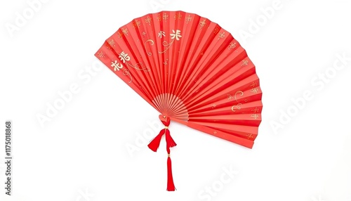 Red paper fan with Asian design photo