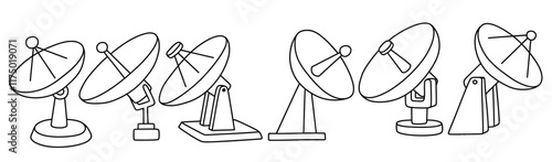 Hand drawn outline cute  satellite antenna dish isolated white background.