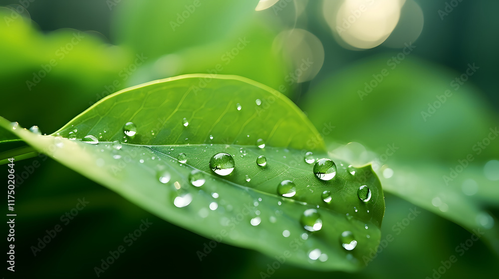 Digital dew on green leaves poster background Digital dew on green leaves poster background