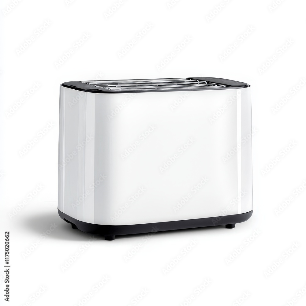 Elegant White Toaster with Black Trim Sitting on a Clean White Surface Showcasing Modern Design and Minimalist Aesthetic in a Bright Kitchen Setting Elegant White Toaster with Black Trim Sitting on a Clean White Surface Showcasing Modern Design and Minimalist Aesthetic in a Bright Kitchen Setting