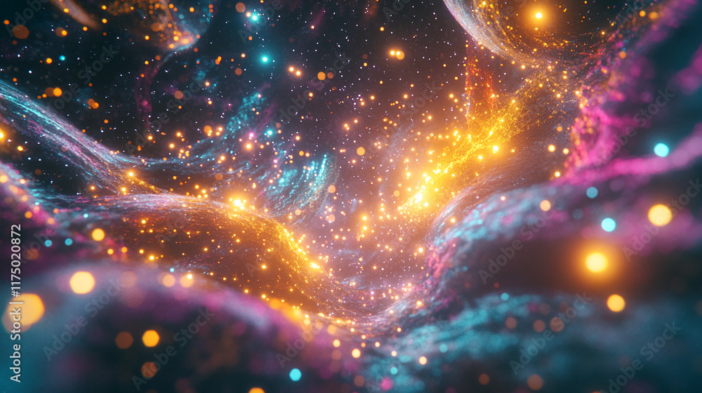 Abstract cosmic energy with glowing particles and colorful light waves Abstract cosmic energy with glowing particles and colorful light waves