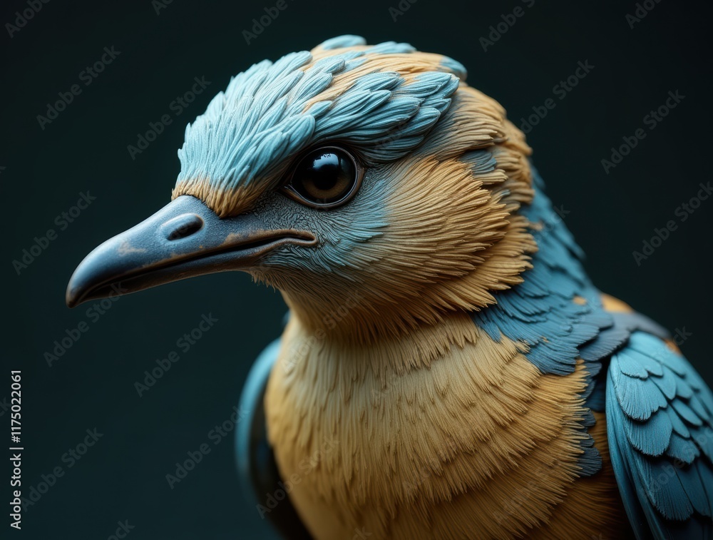 Fototapeta premium Stunning Ornate Blue and Orange Bird Portrait Captured in Detailed Macro Photography