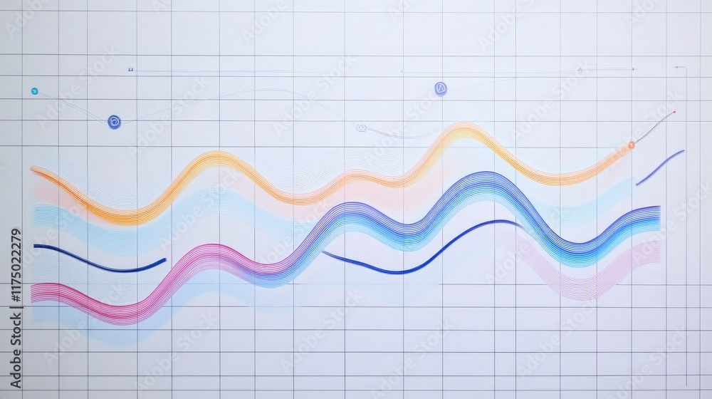 D line graph with multiple colored trend lines going upwards, set on a financial data dashboard with subtle grid lines and icons D line graph with multiple colored trend lines going upwards, set on a financial data dashboard with subtle grid lines and icons
