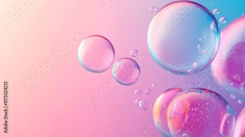 Wallpaper Mural 3D rendering of colorful soap bubbles in pink and blue gradient on a pastel background, with close-up macro details and a dreamy minimalist atmosphere, featuring free space for text. Torontodigital.ca